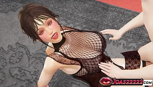Sexy April Fishnet Suit 3D Hentai – Big Tits Massage Moans, Big Ass Spanking Until Red & Pussy Fingering