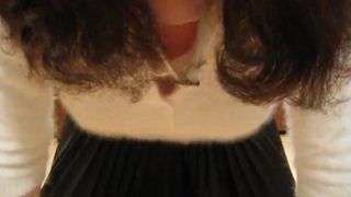 Bouncing my fluffy angora breasts and waving my caged cock