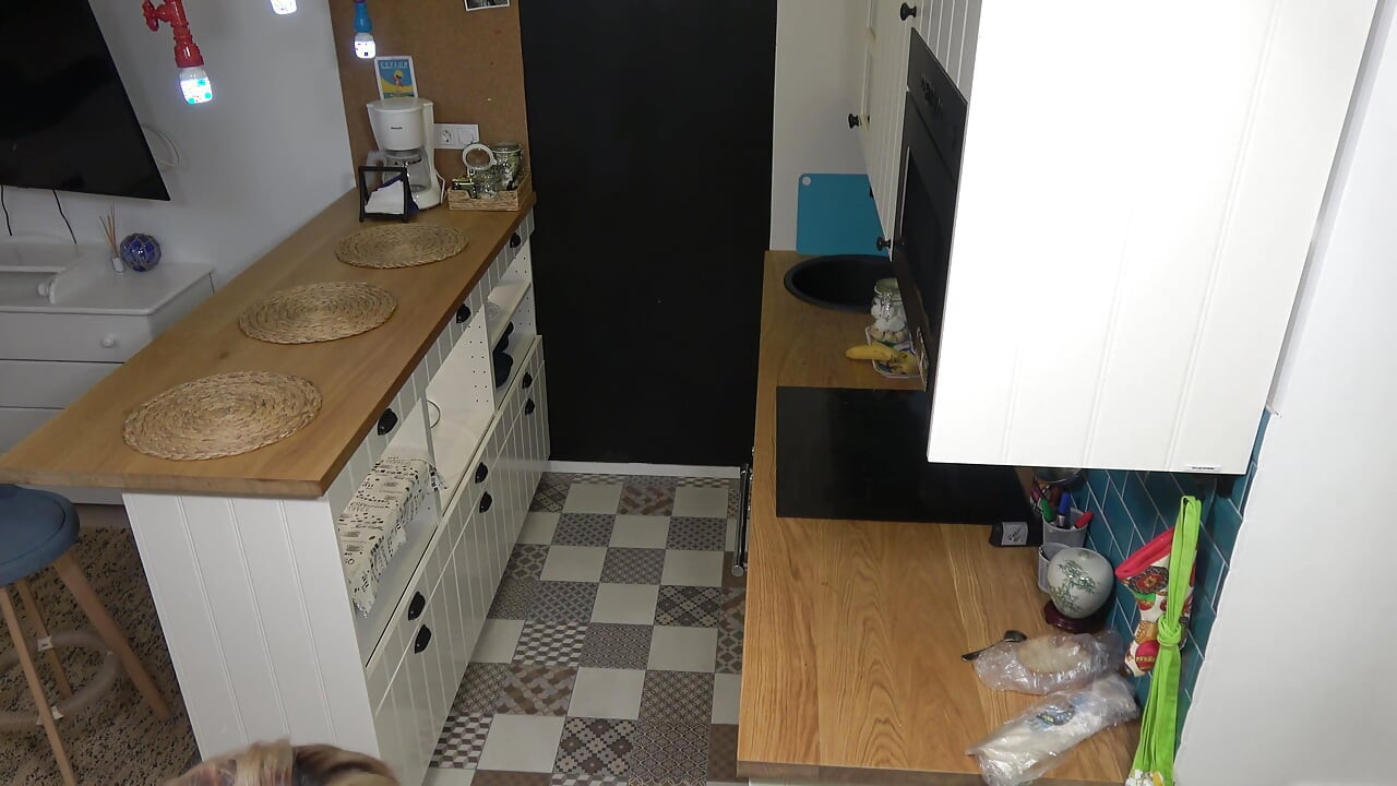 Completely Naked Teen Is Making Breakfast in the Kitchen