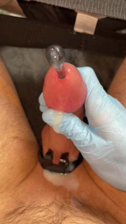 Epic moment from "POV releasing chastity cage for sounding cumshot"