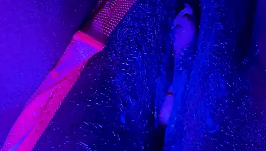 Ebony Goddess Leaking: Neon Thong & Dildo Squirt