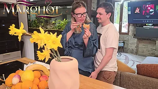 Morning Threesome at Breakfast My Husband and My Lover Fuck My Pussy on the Table