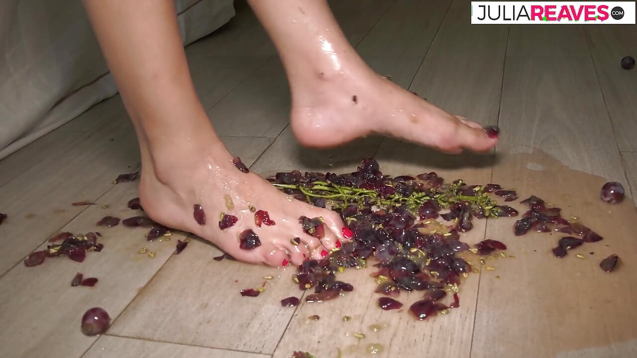 Foot fetish, she mashes grapes and plays with your big boobs