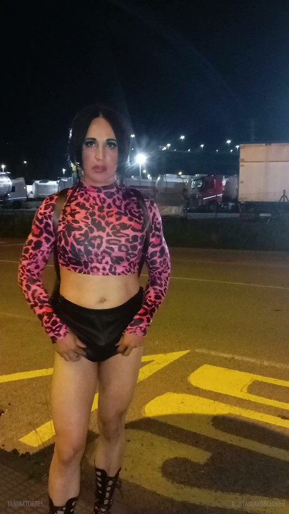 Ts Tania teasing some truck stop in the night,with a hot hooker clothes