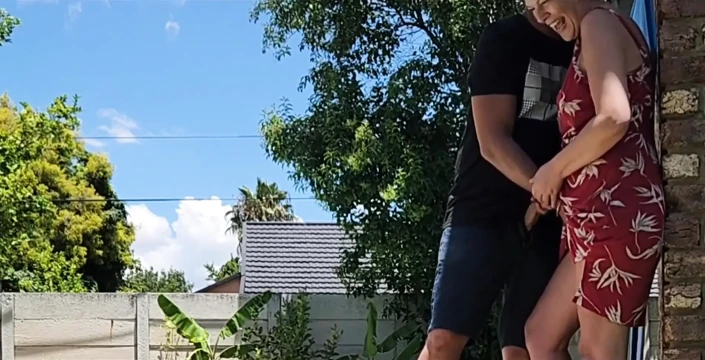 Outdoor Quickie Got Caught by a Neighbour Looking Over the Wall