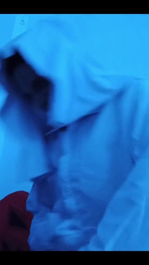 A HORROR STORY - The Man in White Halloween-themed horror porn video - sucks a big cock and ends up fucking | Clip 1