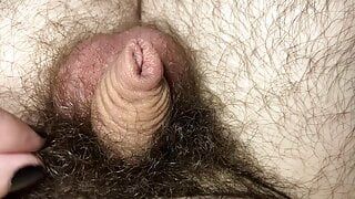 Little limp uncut dick hiding in my foreskin and very hairy pubes