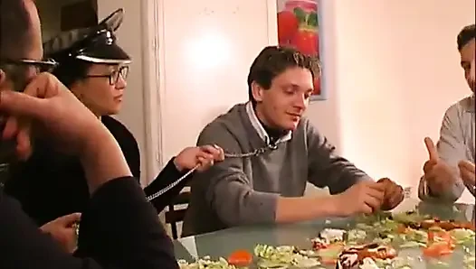 Sexy brunette babe big dick sucking in the kitchen...cum in mouth
