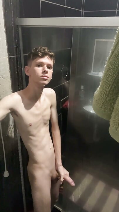 Skinny Twink Taking a Shower and Showing His Full Naked Body
