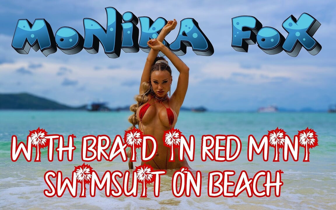 Heiße Monika Fox Mit Geflochten Im Roten Mini-badeanzug Am Strand!