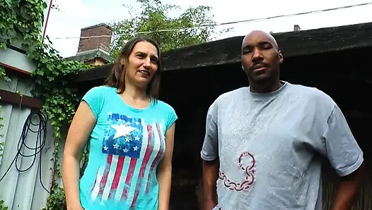 Curvy brunette rides on big black cock to satisfy her wet pussy