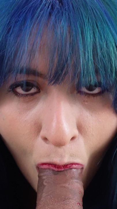 Blue Haired Punk Sucks Cock