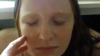 Stroking and shooting on girlfriend's face