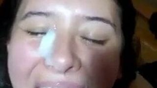 milk on her face