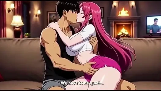 Watching hot movie with stepsister and fuck her on sofa