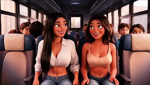 Two Hot Friends Share Tender Breastfeeding On Bus Then Shower And Intense Sweaty Gym Workout With Ripping Clothes