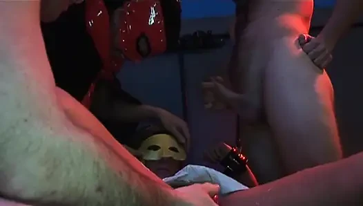 Masked MILF Deepthroats Throbbing Cock in Wild Group Orgy