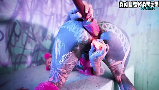 Tattoo Girl Solo Double Penetration with Toys - ANAL Mastrubation - ATM, goth, punk, DP