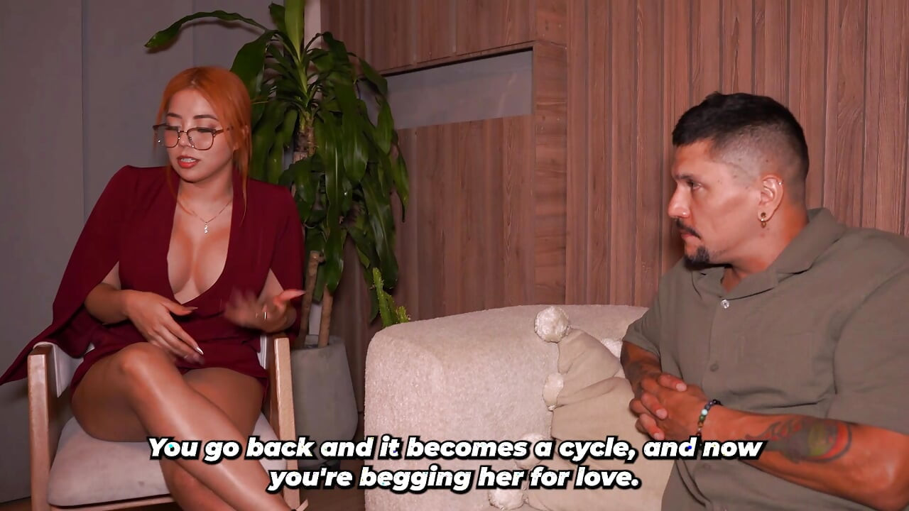 Patient receives comfort from his big-breasted redhead therapist