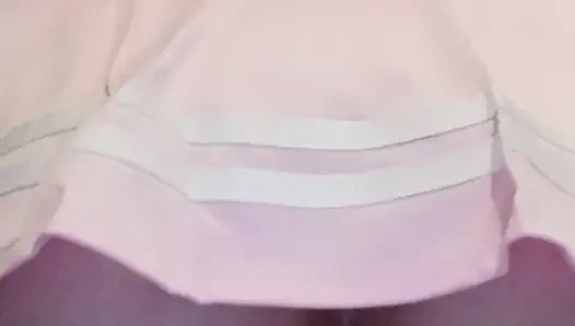 Plugged BBW Rides Big Realistic Dildo In A Pink Cheerleader Dress