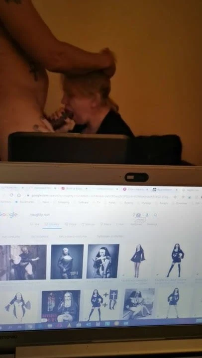 My wife doing blowjob to her bull