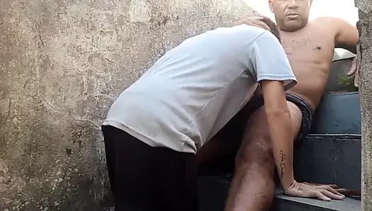 Unfaithful Husband on the Stairs with 100%anal