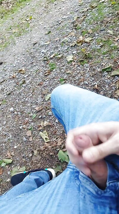 Mega risky jerked off and cumshot in a public park