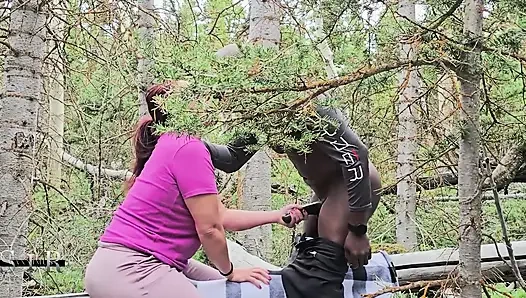 Slutty Hotwife Polyjswitch Finds Some Big Wood in the Forest