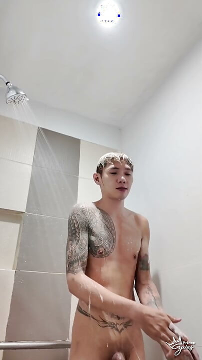 Inked Boy Taking A Shower then Masturbating After Having Sex