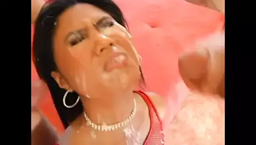 Classy Asian business woman gets coated in cum