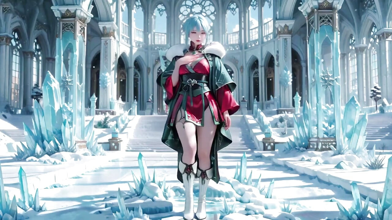 Troni di ghiaccio! Mage dai capelli argentati in Abito rosso-verde inginocchiato, partner dai capelli blu provocante nell'regno!