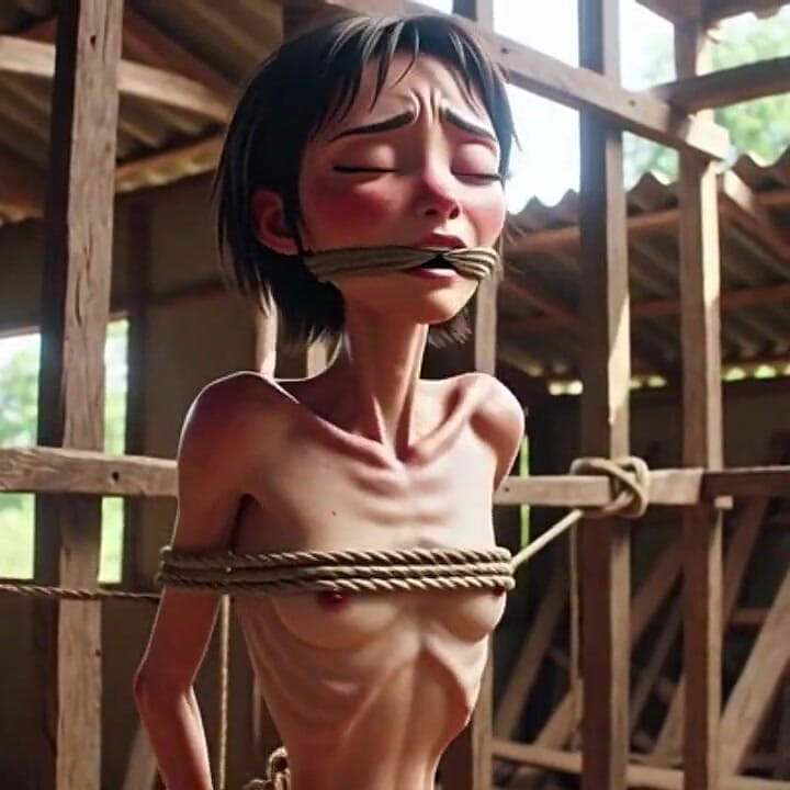 Extremely Skinny Girl in Bondage - Desperate in Brazilian Construction Site