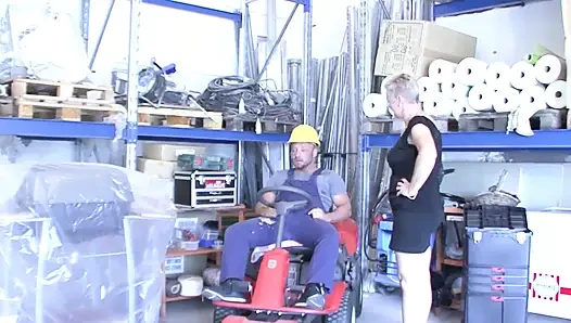 Mature Blonde Stretched Wide on Lawnmower with Dripping Cum