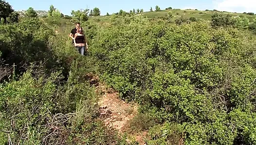 Cute blondie comes in rescue of a man and she gets two cocks