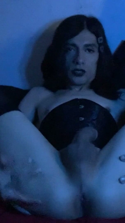 Shemale in lingerie playing with her gorgeous cock | Clip 1