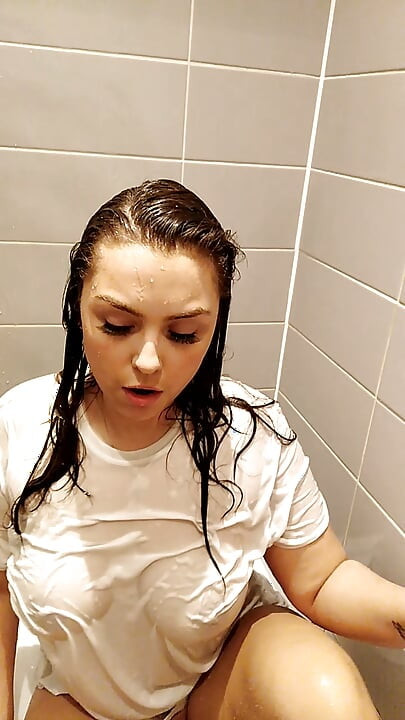 Teen British Brunette Wet T Shirt Shower & Pussy Finger Fuck Orgasm