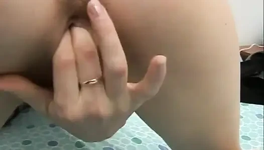 Amateur petite brunette in masked pussy fingering masturbation