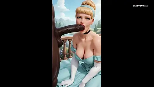 Сгенерированная ИИ Cinderella Princess уничтожает ее крошечную киску гигантским черным членом
