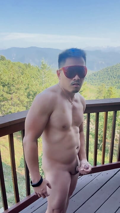Mountain Top Tease: Muscular Asian Hunk's Solo Show