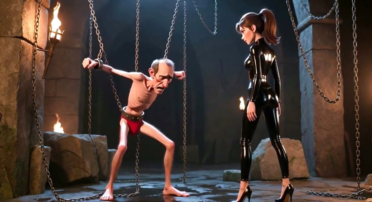 Ballbusting - Dominatrix trapt ballen van een gebonden man