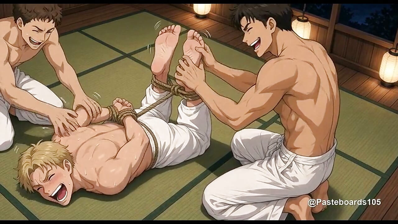 Hogtied On The Dojo Mat - Bare Hands On His Soles (2D Anime)