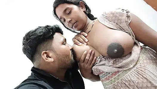 StepSister is kissing her stepbrother and stepbrother is sucking his sister's boobs. - Boobs sucking video