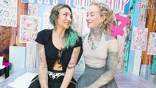 While Tattooing Her He Pounds Both Their Asses Raw & Cums on the Fresh Lines