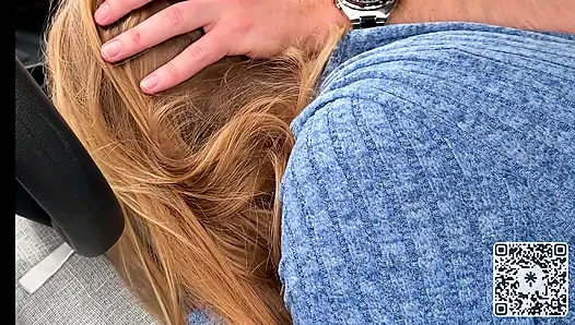 Public Parking Lot Handjob Gone Wild: Wet & sloppy Handjob leads to massive Tit Cumshot