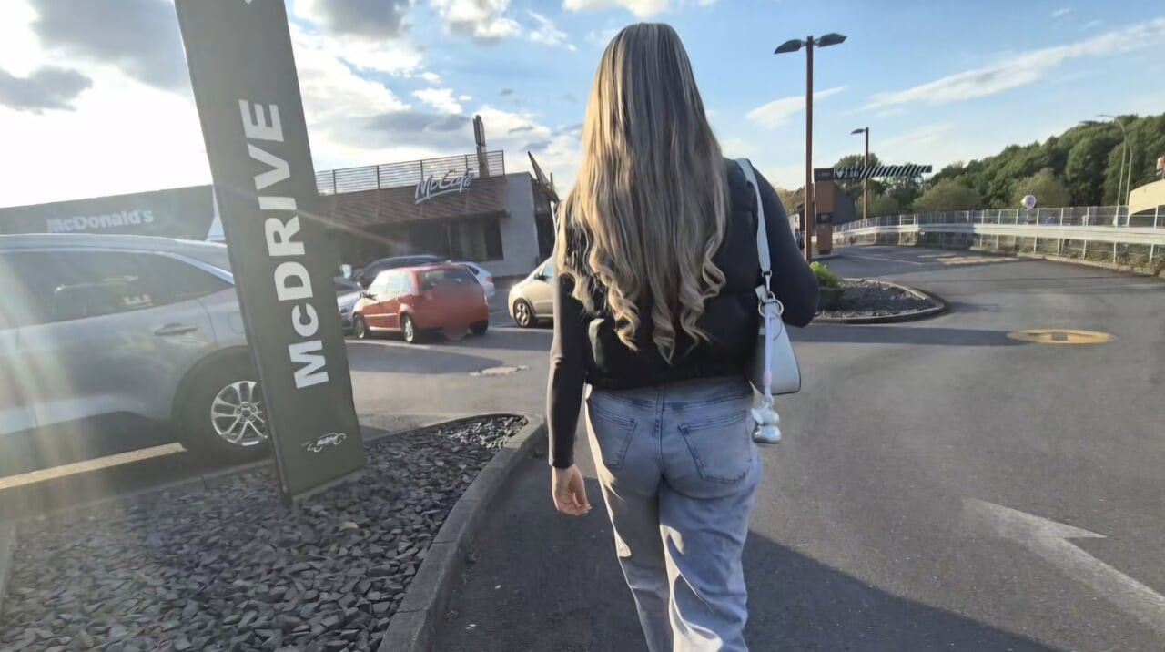 Pick Up An Easy Girl In Front Of McDonalds Because She Wears A Sex Toy Outside
