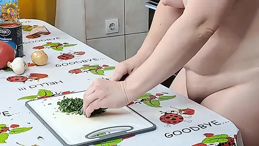 Mila Naturist Cooks the Best Meat Sauce Naked