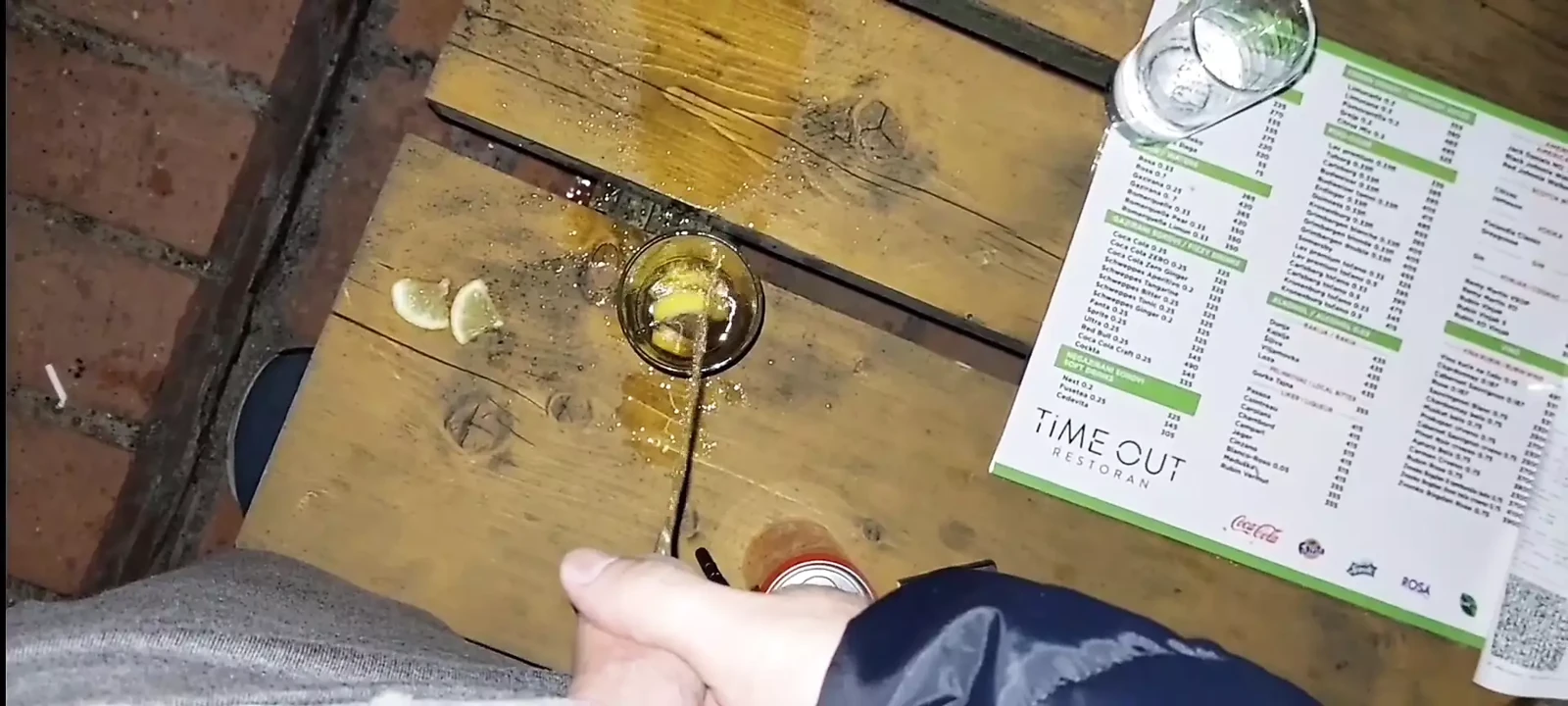 Public wank & pissing in cafe near the beach…