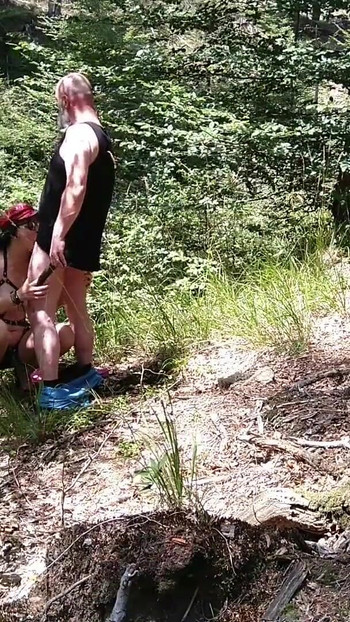 Unforgettable moment from "Milf woman with big tits jerking fat dick in the woods"