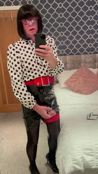 New pvc skirt stockings and heels
