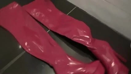 Cumshot On GF long Kinky Red Boots